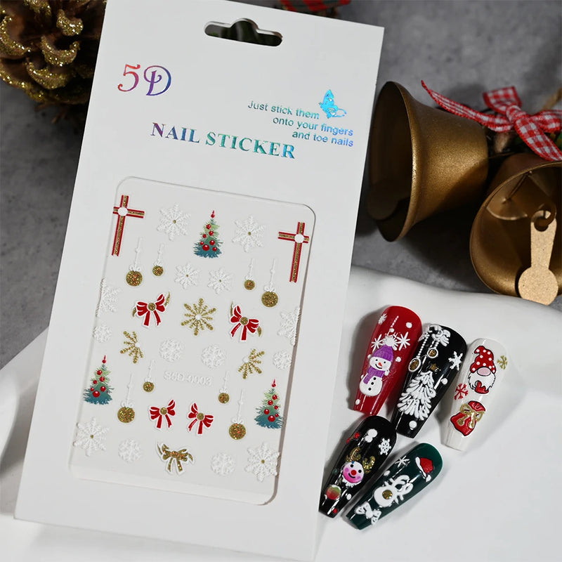 Christmas Nail Art Stickers – 3D Santa Claus & Elk Snowflake Decals for Festive Manicures