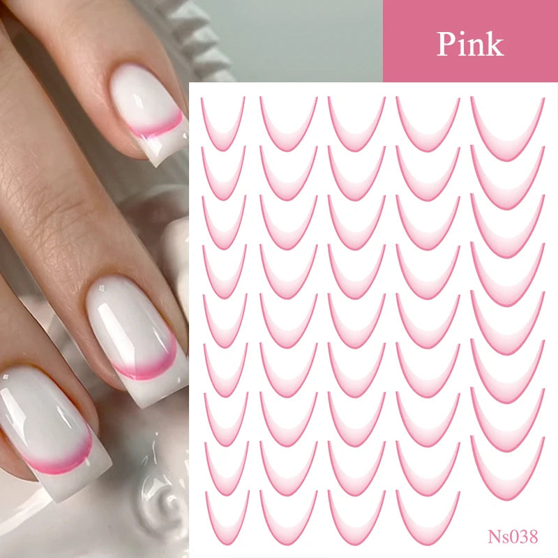 White & Black French Line Nail Stickers – 3D Gradient Stripe Sliders for Elegant Nail Art