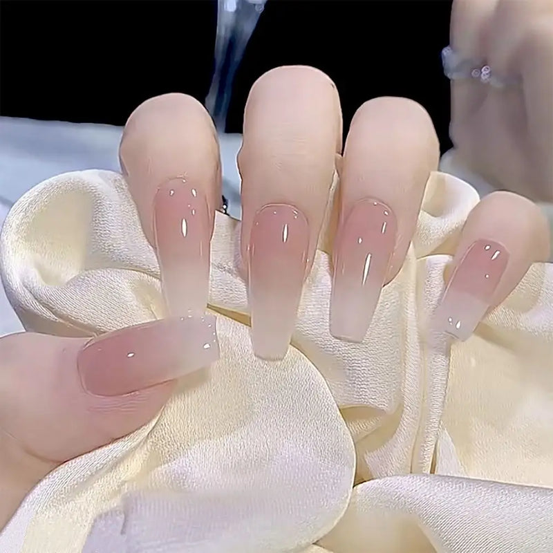 24pcs Gradient Fake Nails – French Ballerina Coffin Press-On Nails