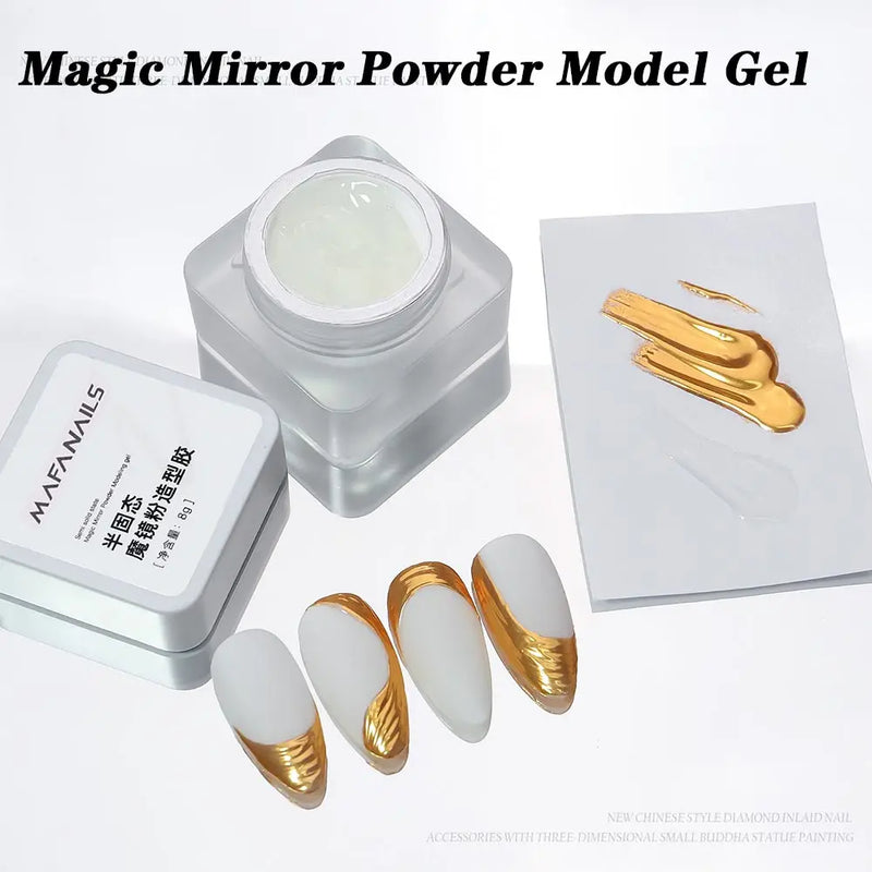 Semi-Solid Magic Mirror Powder Modeling Gel – 3D Transparent Phototherapy Nail Art Glue, 8g