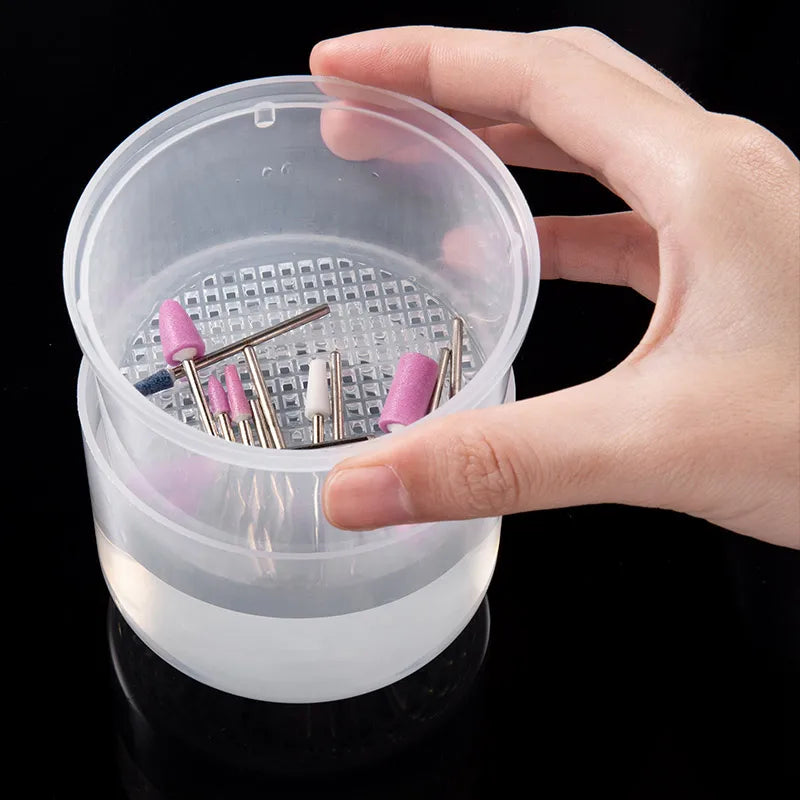 Nail Drill Bits Disinfection Box – Double Layer Filtration Storage Case for Manicure Tools