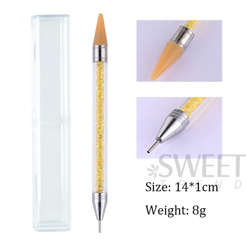 Dual-Ended Nail Dotting Pen – Crystal Handle Wax Picker & Gel UV Brush for Nail Art