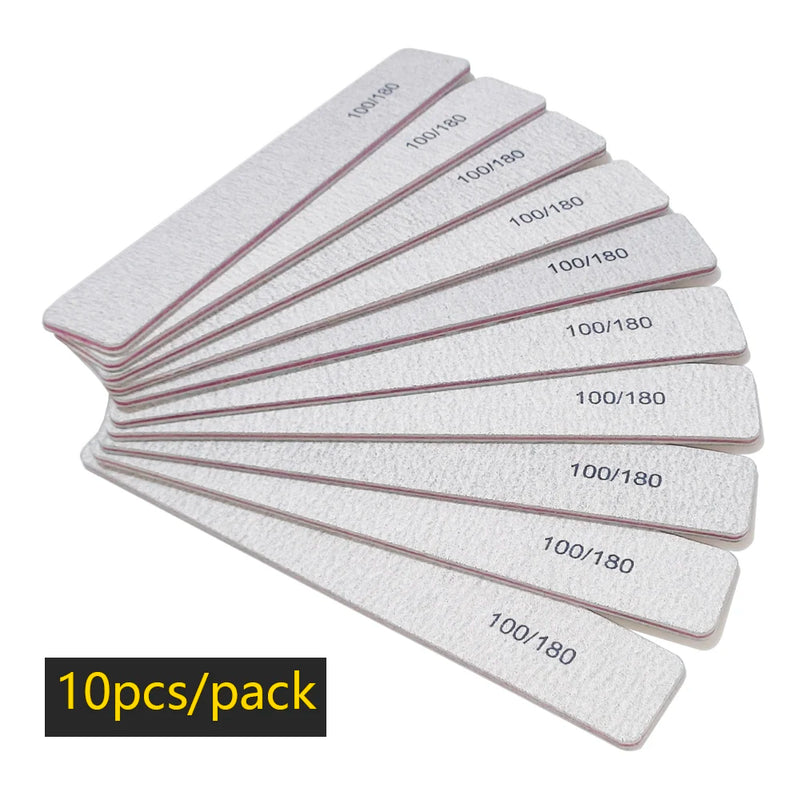 Professional 100/180 Grit Half-Moon Nail File Buffer – Double-Sided Sandpaper for Gel & Acrylic Nails