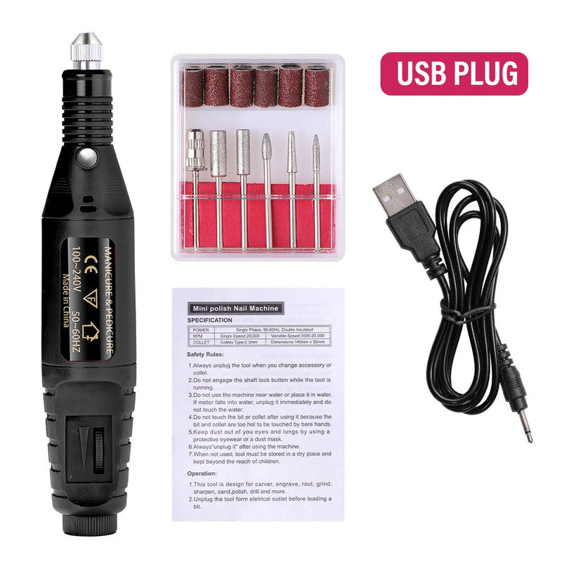 Professional Electric Nail Drill Machine – 20W, 20,000 RPM, USB Rechargeable Nail Sander