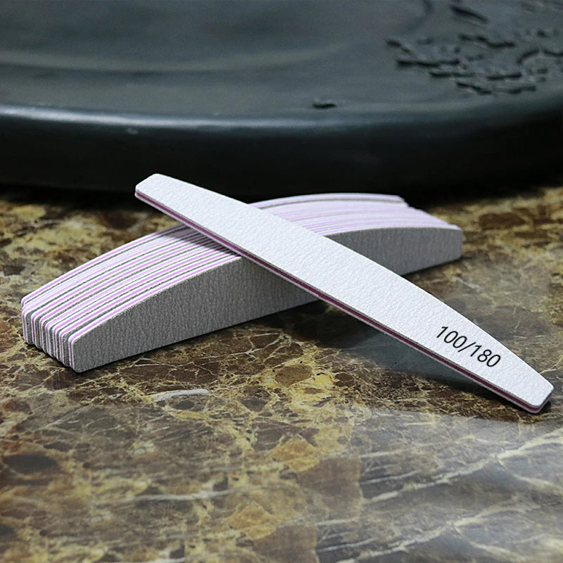 Professional 100/180 Grit Half-Moon Nail File Buffer – Double-Sided Sandpaper for Gel & Acrylic Nails