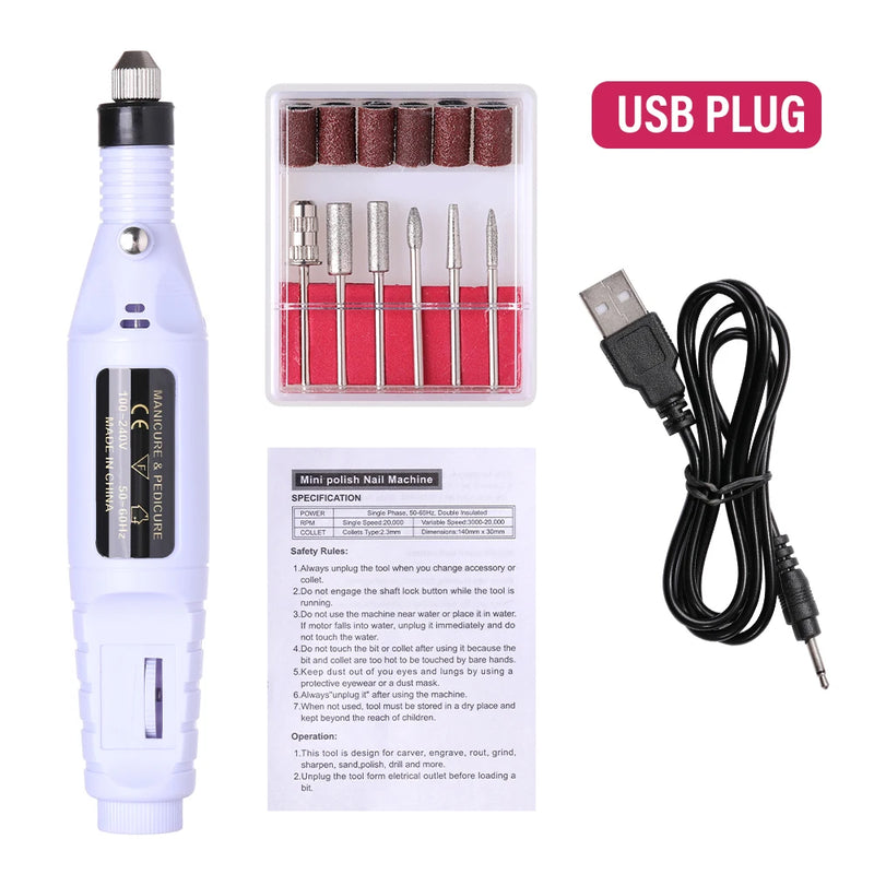 Professional Electric Nail Drill Machine – 20W, 20,000 RPM, USB Rechargeable Nail Sander