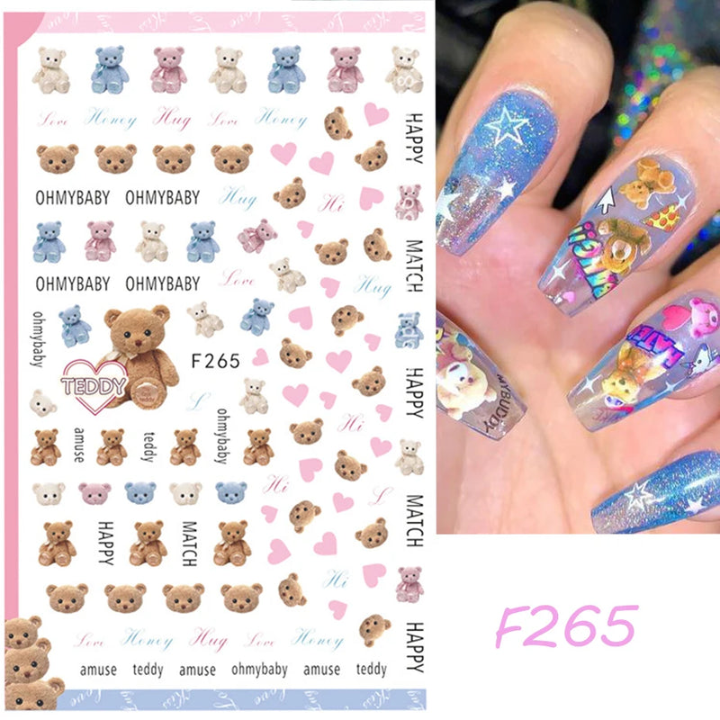 Cute 3D Cartoon Animal Nail Stickers – Dog, Cat & Bunny & More Self-Adhesive Manicure Decals