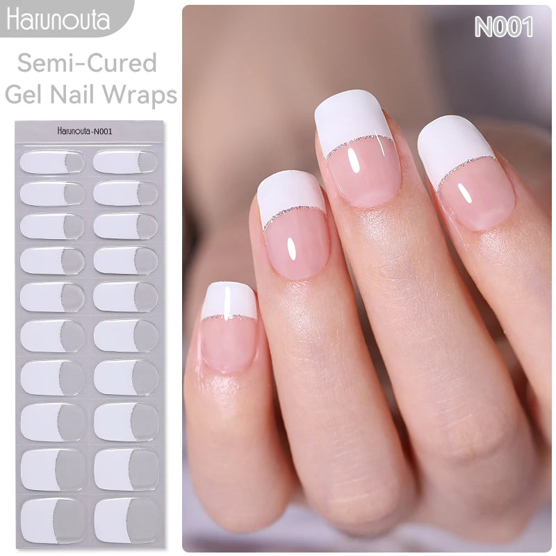 Harunouta Milky Jelly White Semi-Cured Gel Nail Wraps – 20 Tips