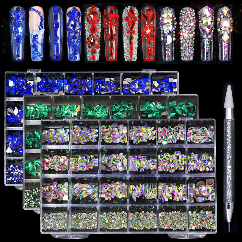 21 Shapes Luxury Jewelry Rhinestone Nail Art Kit with Glass Crystal Decorations and Pen