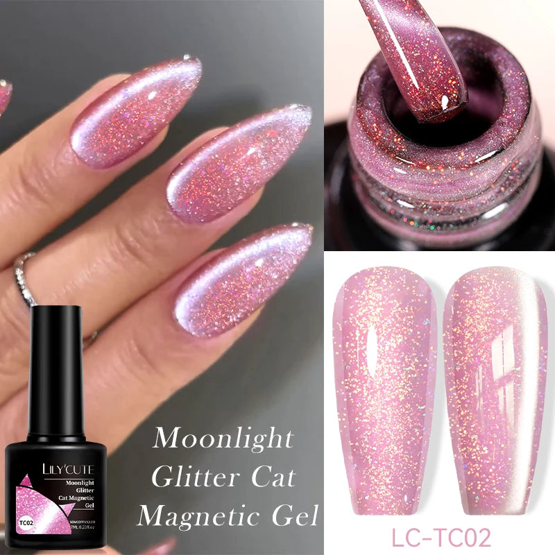 LILYCUTE 7ml Platinum Cat Eye Gel Polish – Rose Gold Foil Effect, Magnetic UV Gel for Nail Art