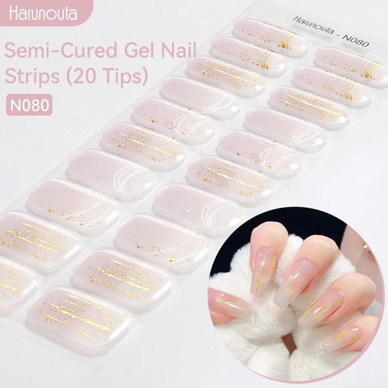 Harunouta Milky Jelly White Semi-Cured Gel Nail Wraps – 20 Tips