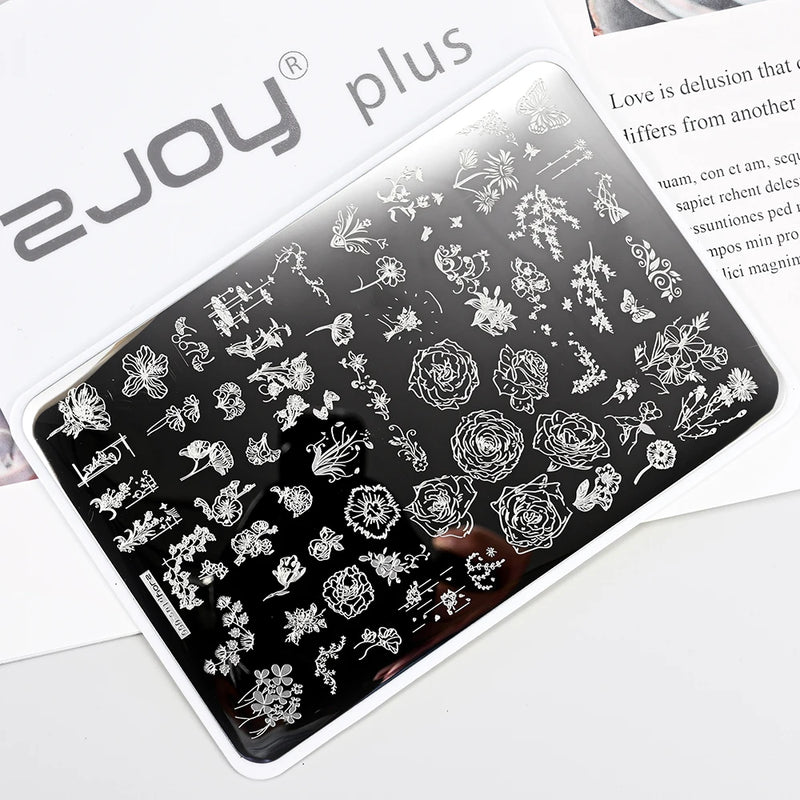 14.5x9.5cm French Snowflakes Nail Stamping Plate – Stainless Steel Nail Art Design Template Tool