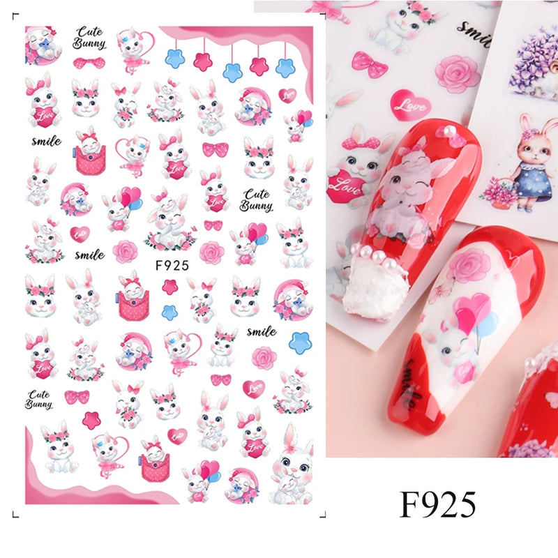 Cute 3D Cartoon Animal Nail Stickers – Dog, Cat & Bunny & More Self-Adhesive Manicure Decals