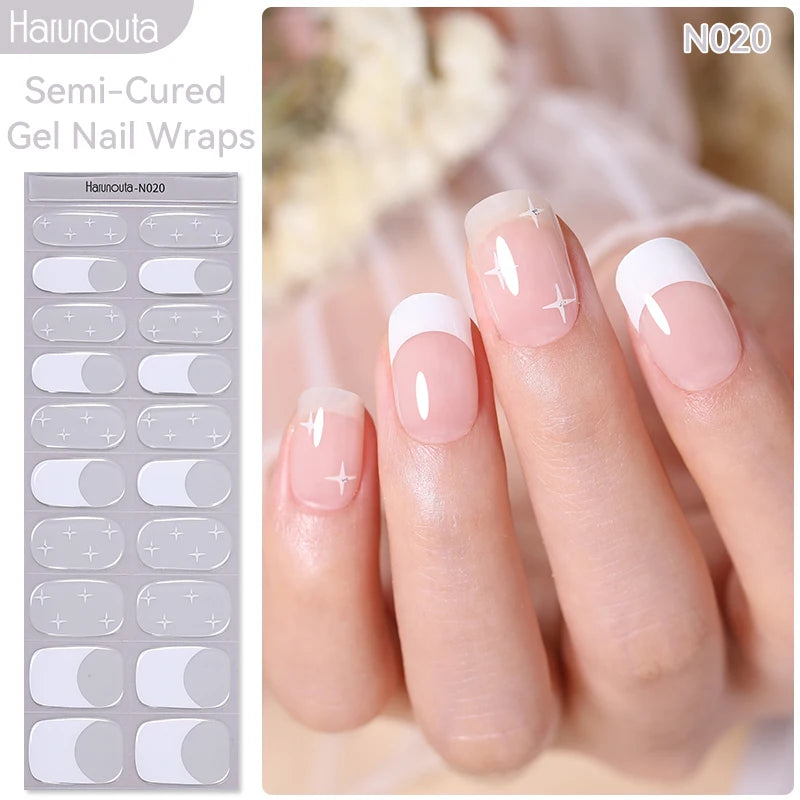 Harunouta Milky Jelly White Semi-Cured Gel Nail Wraps – 20 Tips