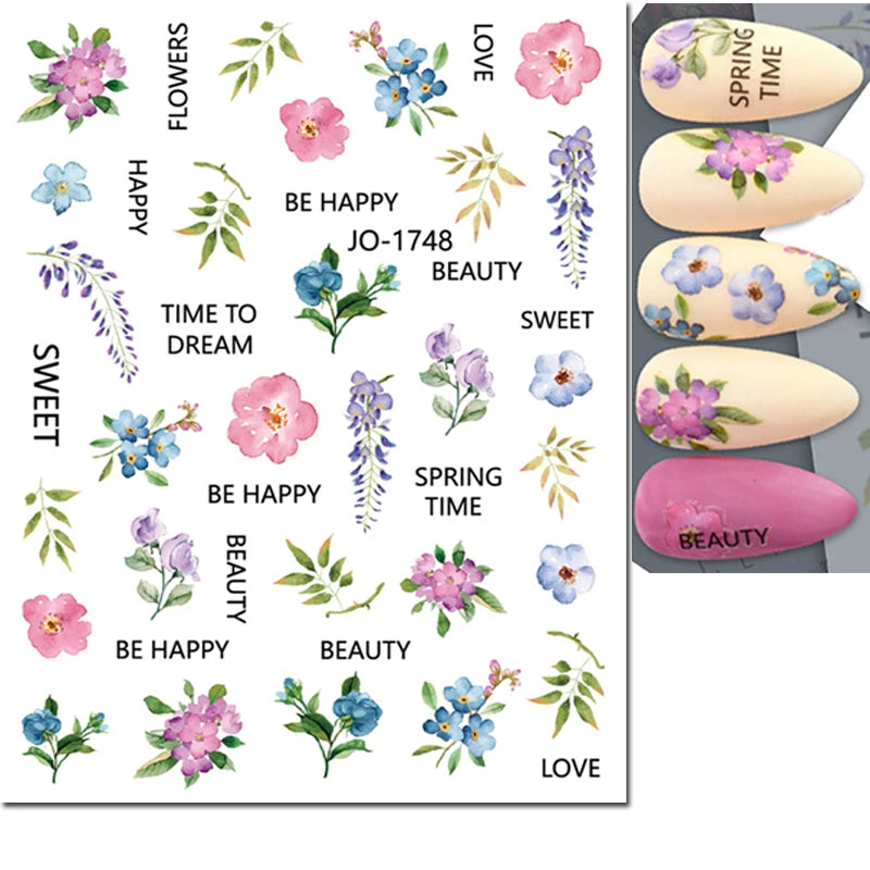 3d Nail Art Decals Summer Daisy Fruits White Florals Petals Flowers Adhesive Sliders Nail Stickers