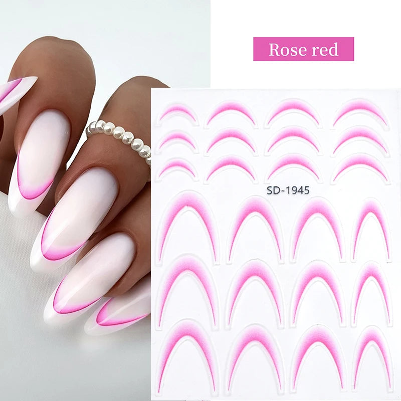 White & Black French Line Nail Stickers – 3D Gradient Stripe Sliders for Elegant Nail Art