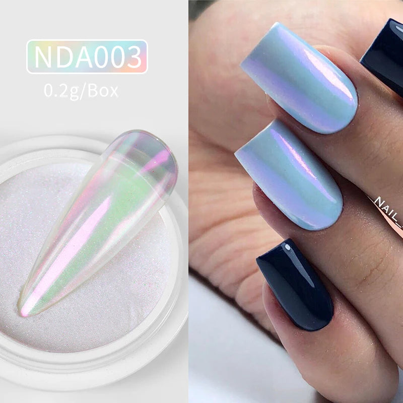 NICOLE DIARY Bright White Pearl Nail Powder – Moonlight Mirror Aurora Effect