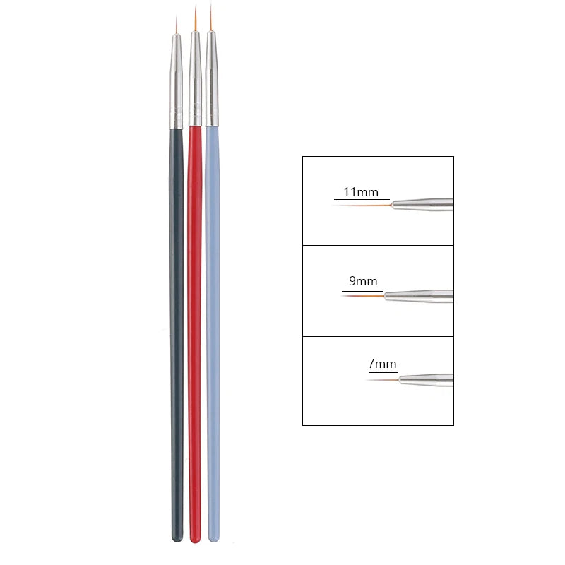 3-Piece Acrylic Nail Art Liner Brush Set – Fine Detail & French Stripe Painting Tools for UV Gel