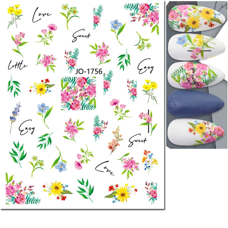 3d Nail Art Decals Summer Daisy Fruits White Florals Petals Flowers Adhesive Sliders Nail Stickers