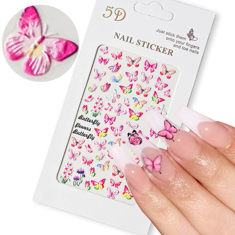 PC 3D Macaron Flower/Fruit Nail Charms Sticker - Embossed Designs Slider Decals