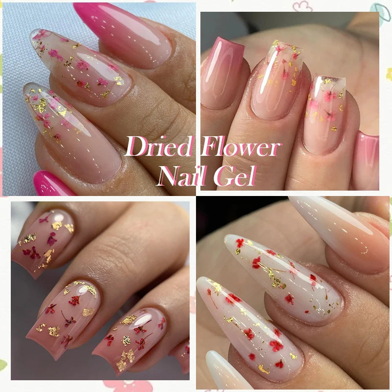 LILYCUTE 8ml Pink Dried Flower Gel Nail Polish – Natural Flower Fairy Nail Art & More