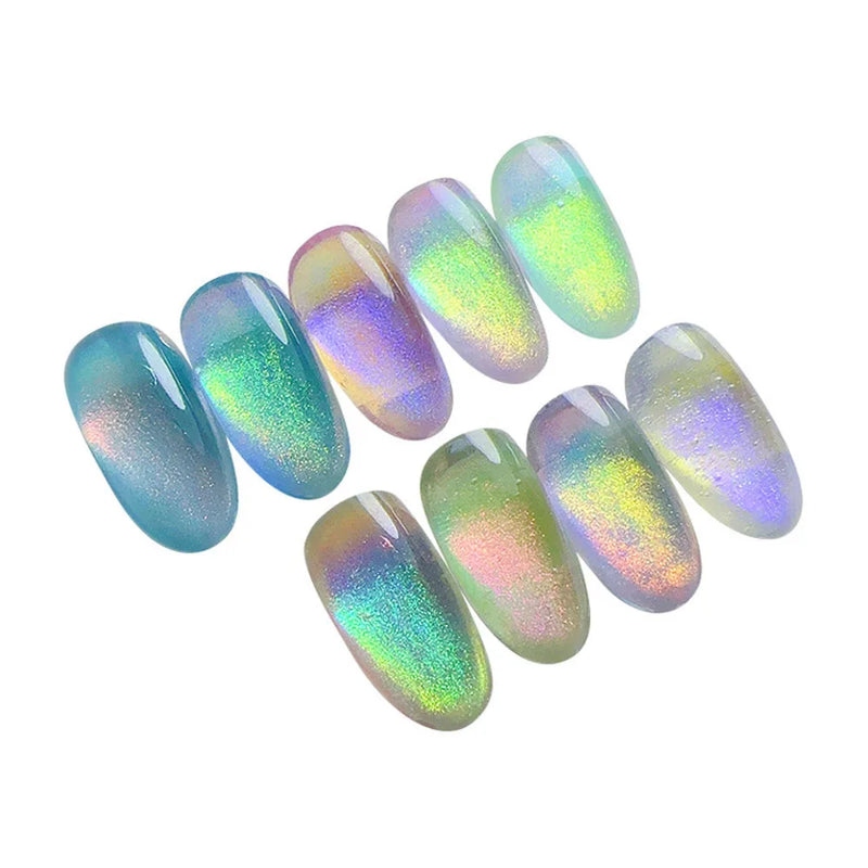 9 Colours Magic Aurora Chrome Nail Powder – Neon Chameleon Mirror Effect Glitter