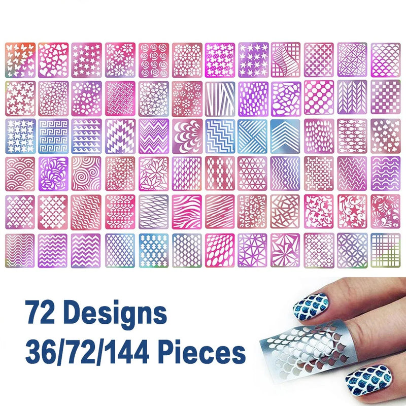 Laser Hollow Nail Vinyls Stencil Stickers Transfer Guide Template Heart Star Fish Nail Art Decals