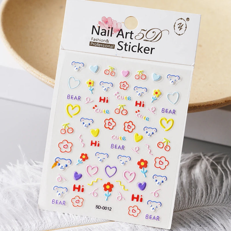 PC 3D Macaron Flower/Fruit Nail Charms Sticker - Embossed Designs Slider Decals