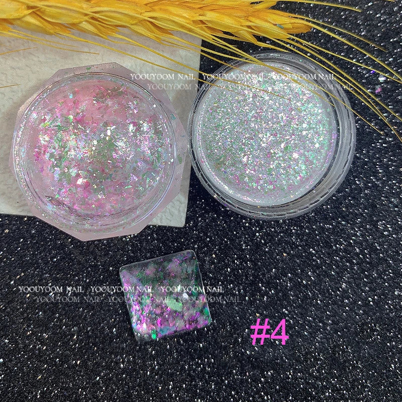 Gold Opal Nail Powder – Mermaid Glitter, Iridescent Chrome Flakes for Stunning Manicure Decorations