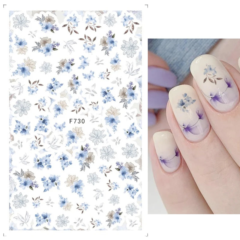 3D Fashion Poster Portrait Flower Nail Art Stickers – DIY Nail Decals