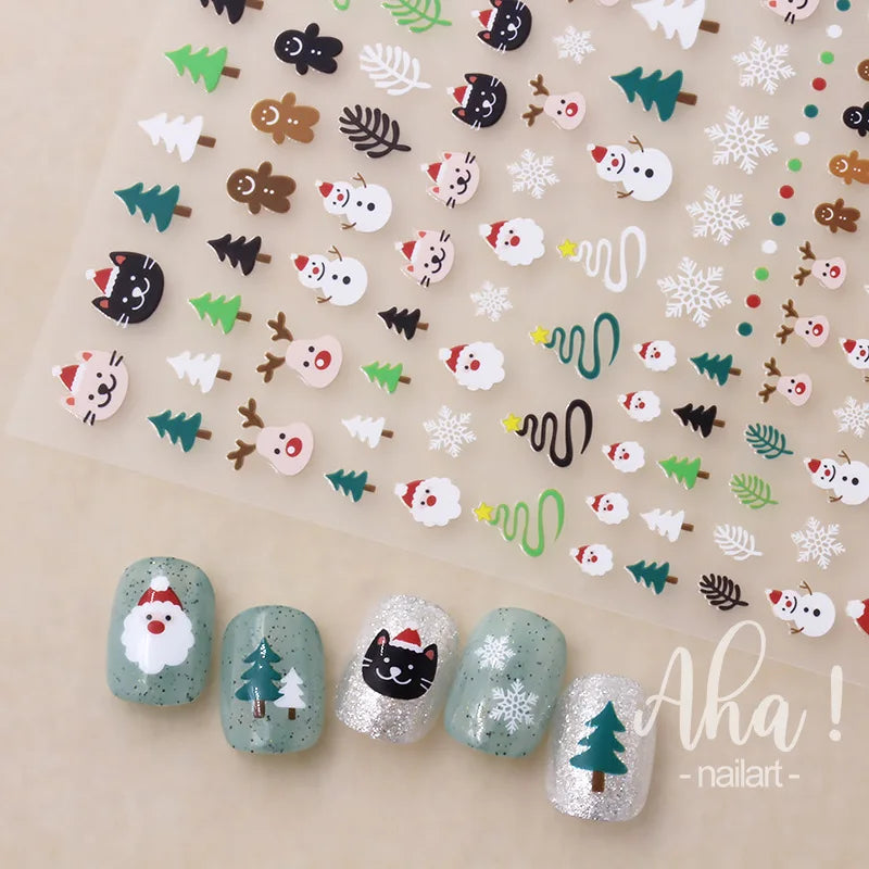 Christmas Nail Art Stickers – 3D Santa Claus & Elk Snowflake Decals for Festive Manicures