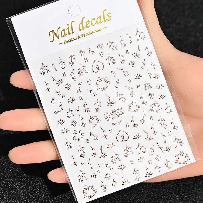 3D Gold Sun/Moon/Star Bronzing Nail Art Stickers – Gold & Silver Self-Adhesive Decals