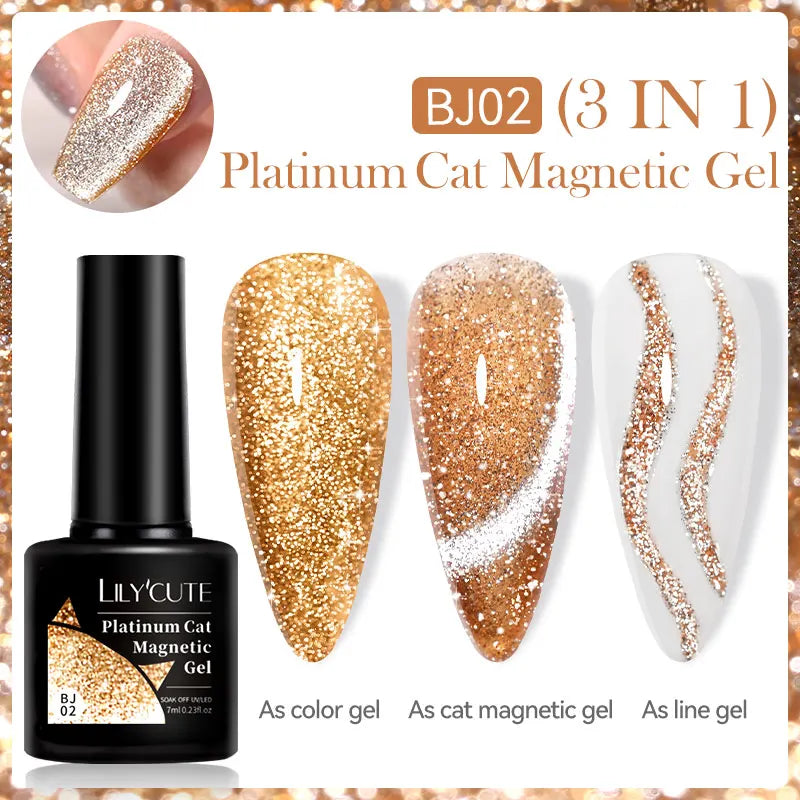 LILYCUTE 7ml Platinum Cat Eye Gel Polish – Rose Gold Foil Effect, Magnetic UV Gel for Nail Art