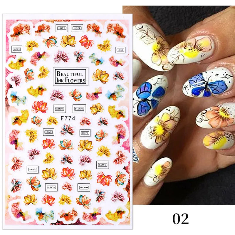 3D Fashion Poster Portrait Flower Nail Art Stickers – DIY Nail Decals