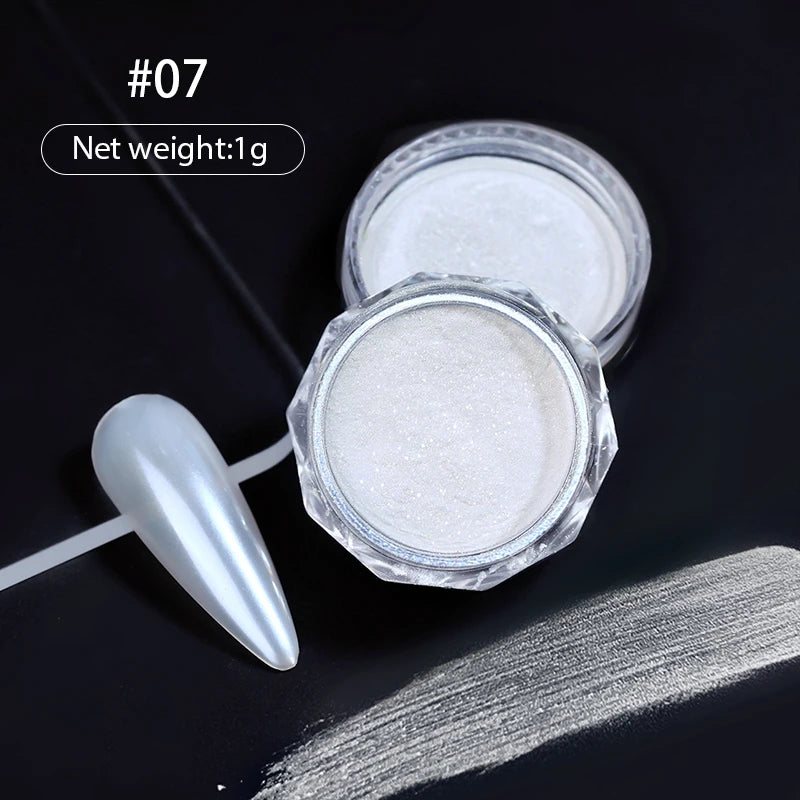 NICOLE DIARY Bright White Pearl Nail Powder – Moonlight Mirror Aurora Effect