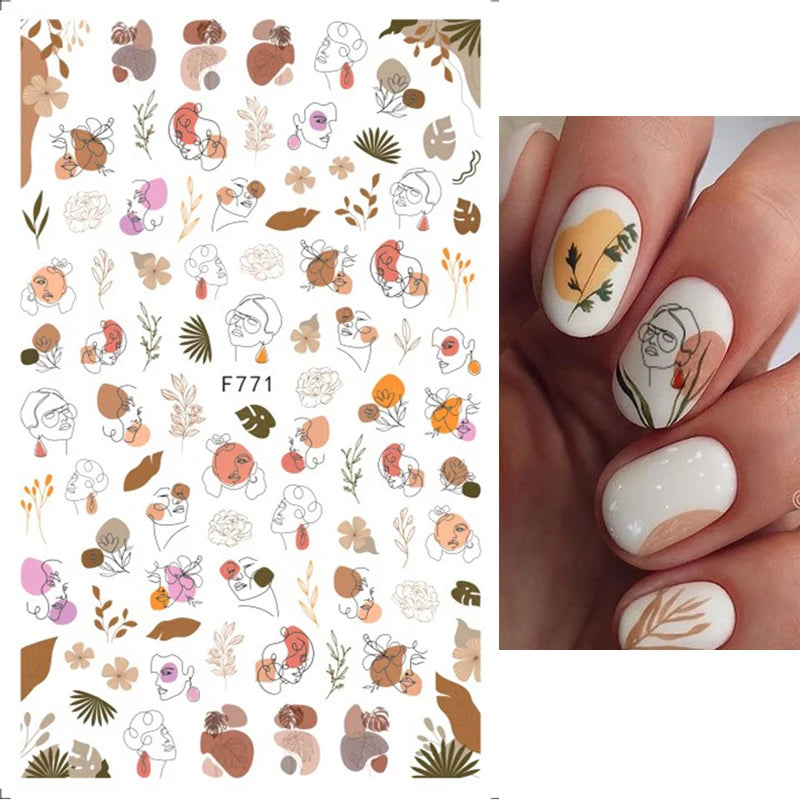 3D Fashion Poster Portrait Flower Nail Art Stickers – DIY Nail Decals