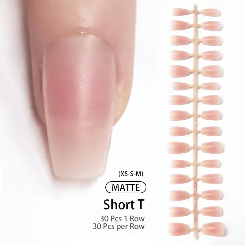 30Pcs French Gradient Short Coffin Nails – Nude Colour Full Cover Press-On Fake Nails