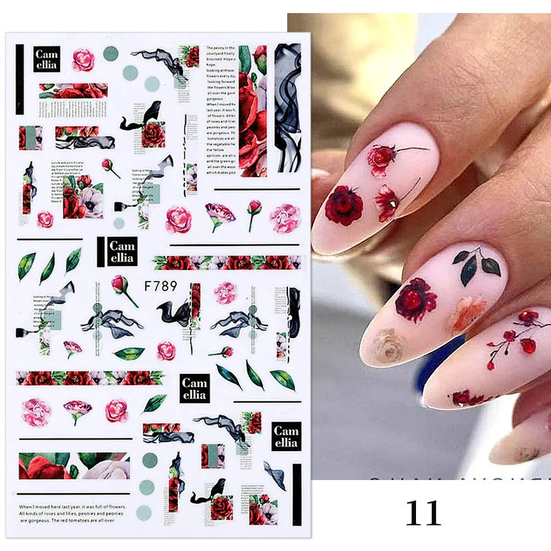 3D Fashion Poster Portrait Flower Nail Art Stickers – DIY Nail Decals