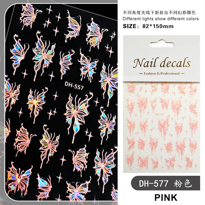 Aurora Laser Butterfly 3D Nail Stickers – Holographic Self-Adhesive Nail Decals