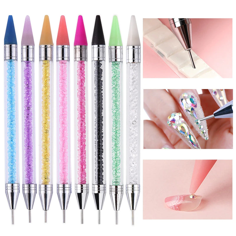 Dual-Ended Nail Dotting Pen – Crystal Handle Wax Picker & Gel UV Brush for Nail Art