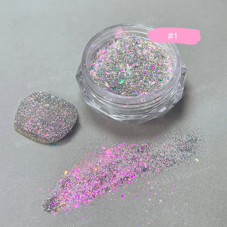 Gold Opal Nail Powder – Mermaid Glitter, Iridescent Chrome Flakes for Stunning Manicure Decorations