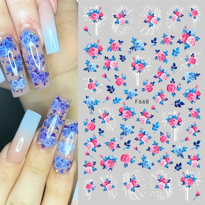 3D Fashion Poster Portrait Flower Nail Art Stickers – DIY Nail Decals