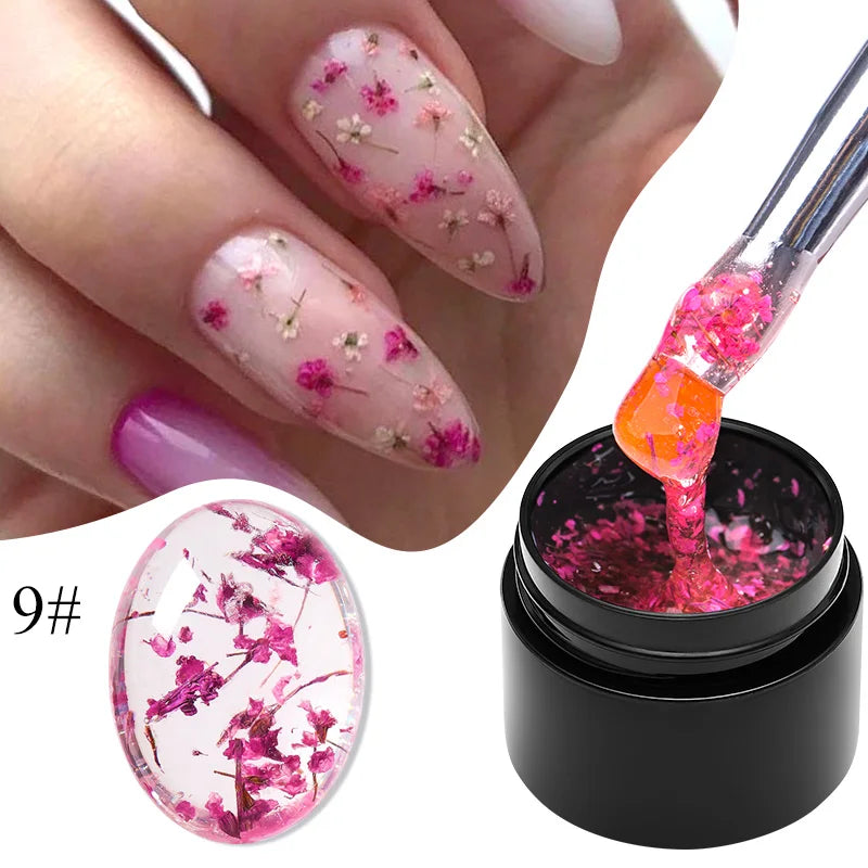 MEET ACROSS 5ml Pink Dried Flower Gel Nail Polish – Natural Flower Fairy Nail Art