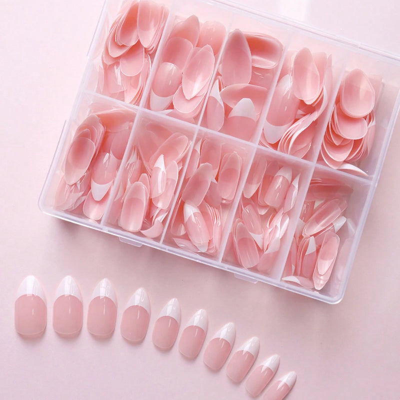 360/150pcs Nude Pink Almond French False Nails – Short Reusable White Tip Press-On Nails