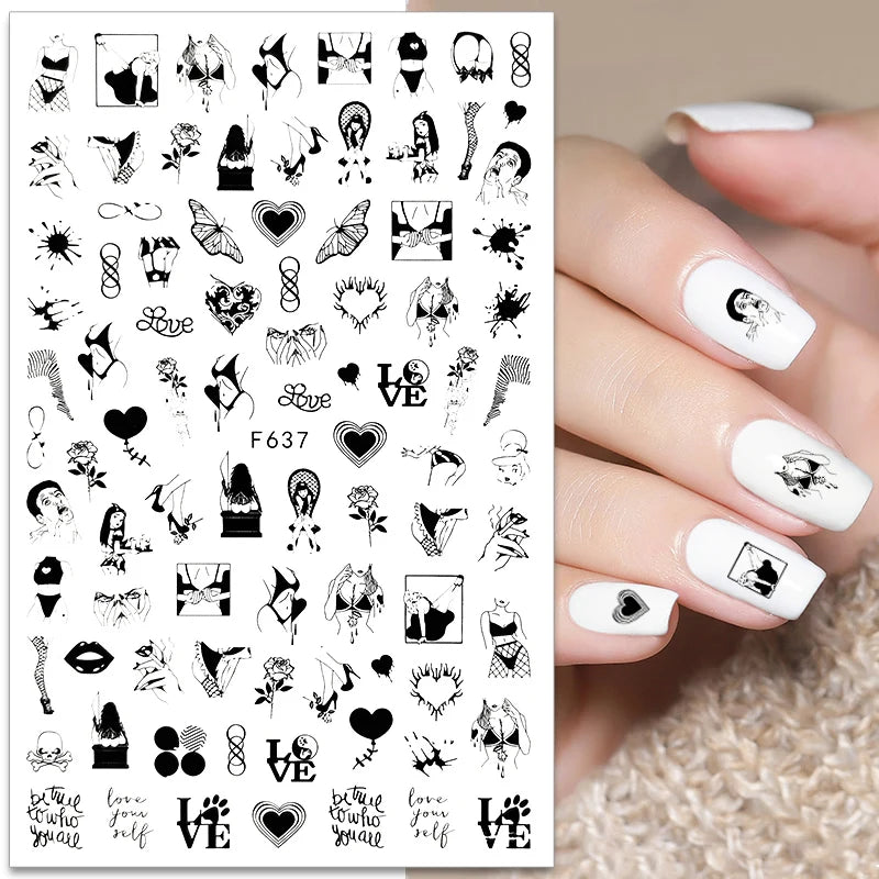 3D Fashion Poster Portrait Flower Nail Art Stickers – DIY Nail Decals