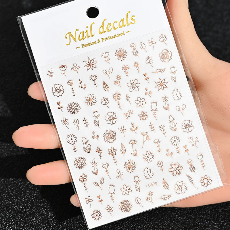 3D Gold Sun/Moon/Star Bronzing Nail Art Stickers – Gold & Silver Self-Adhesive Decals