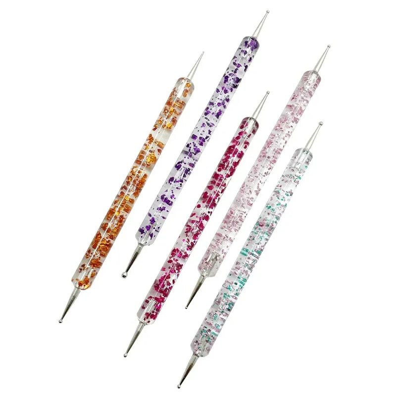 5Pcs Portable Nail Art Dotting Pen Set – Dual-Ended Crystal Handle Manicure Tools