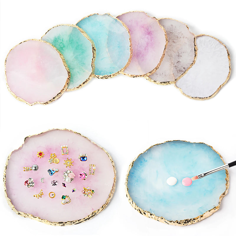 Round Resin Agate Stone Nail Art Palette False Nail Tips Mixing Colour Pallet Gel Polish Display