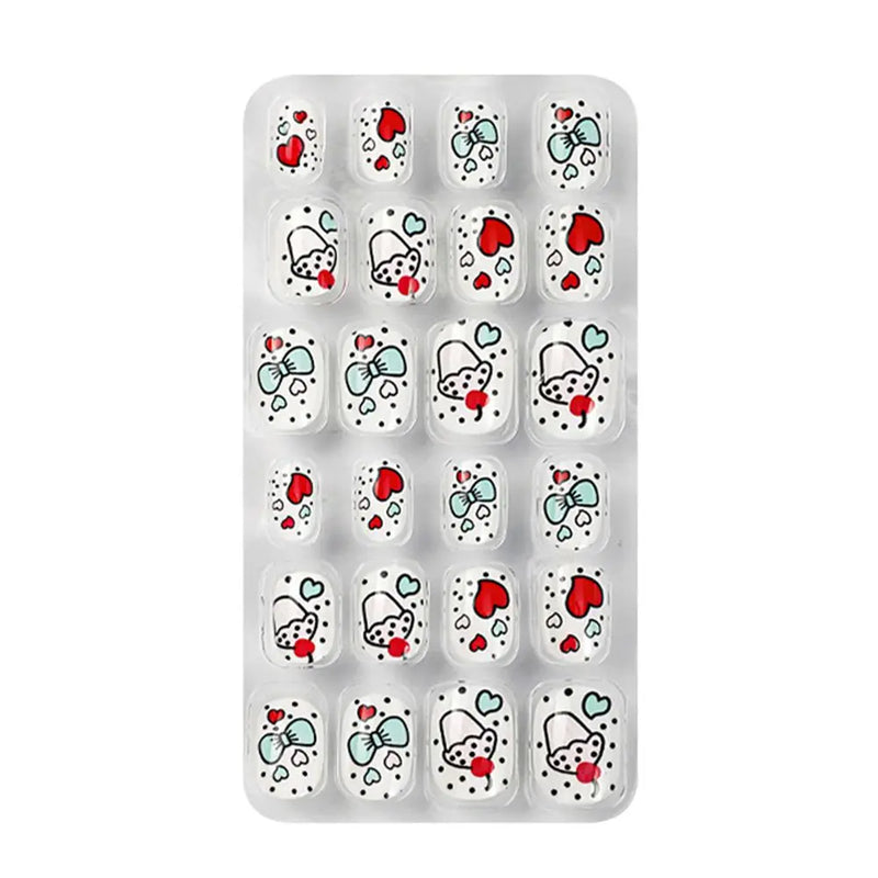 24Pcs Kids Press-On Nails – Cartoon Style, Full Cover Fake Nails, Stick-On Nail Decor for Girls