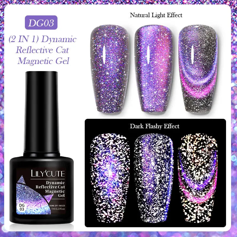 LILYCUTE 7ml Laser Cat Magnetic Gel Nail Polish – Blue Purple Gel Varnish for UV/LED Nail Art